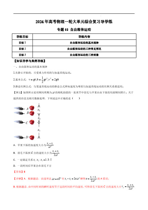 【2024寒假分层作业】专题03 自由落体运动(解析版)