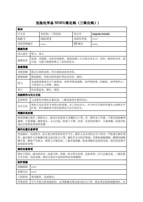 危险化学品MSDS(氧化钨(三氧化钨))