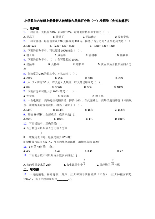 小学数学六年级上册最新人教版第六单元百分数(一)检测卷(含答案解析)