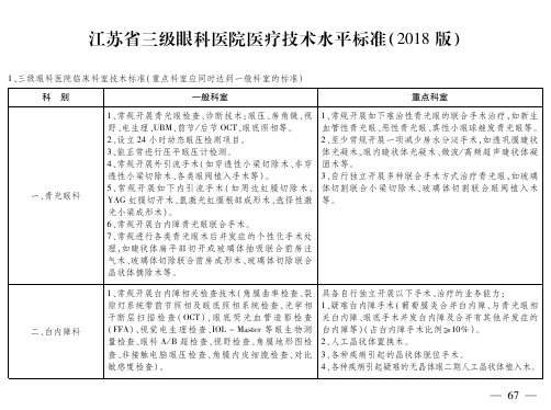 江苏省三级眼科医院医疗技术水平标准(2018版)