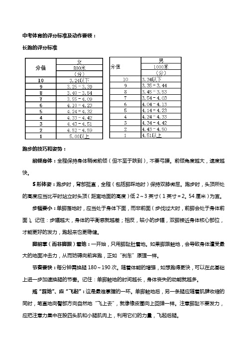 中考体育的评分标准及动作要领