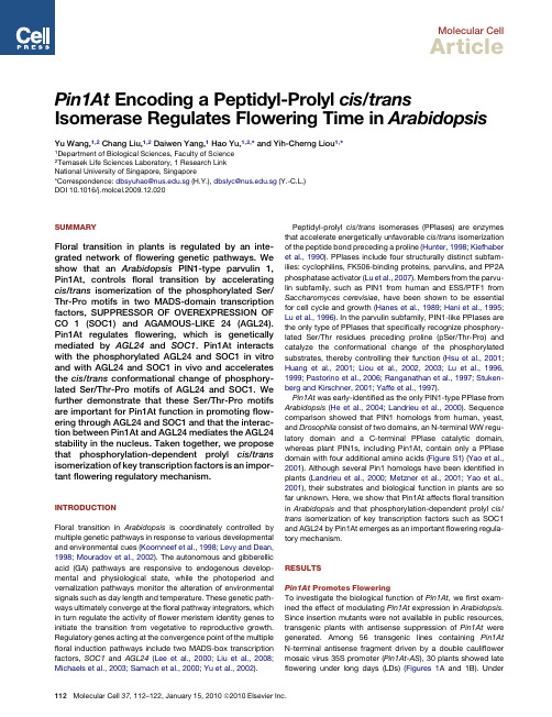 Pin1At Encoding a Peptidyl-Prolyl cis,trans isomerase regulates flowering time in arabidopsis