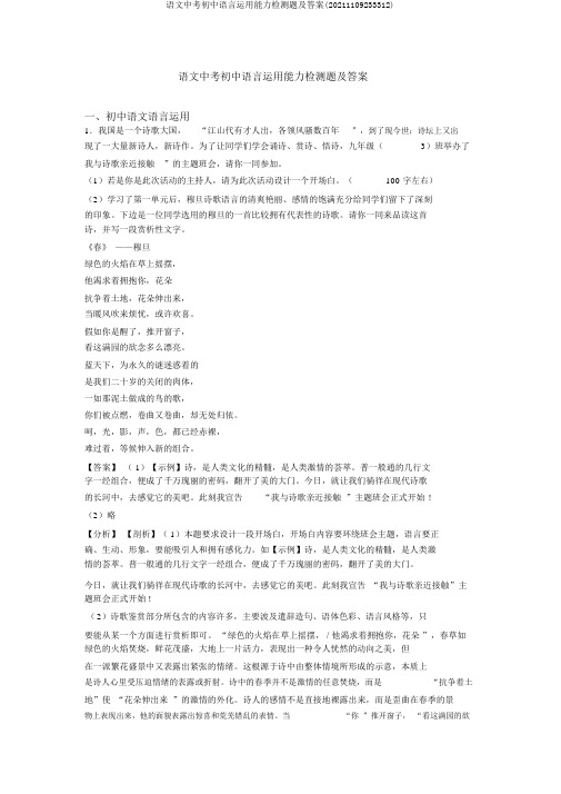 语文中考初中语言运用能力检测题及答案(20211109233312)