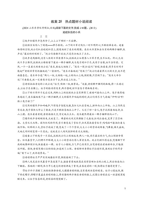 2024年高考语文总复习第二部分考点培优训练复习任务群2小说阅读练案25热点题材小说阅读