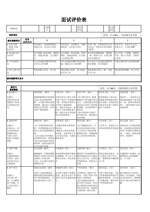 销售员工面试评价表