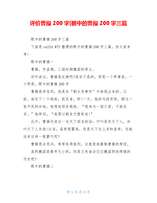 评价曹操200字-眼中的曹操200字三篇