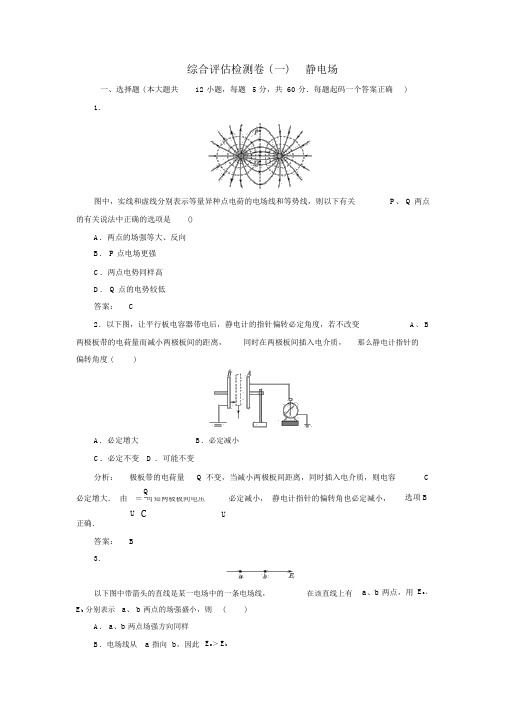 (完整版)高中物理综合评估检测卷一静电场新人教版选修3_1