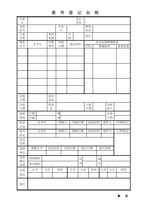 工商行政管理案件登记台帐表