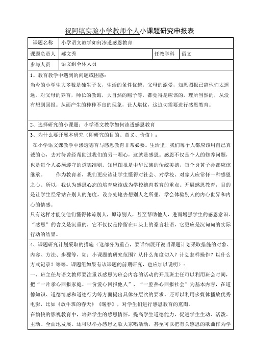 小课题研究申报表