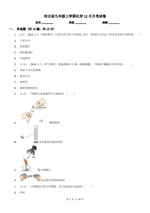 河北省九年级上学期化学12月月考试卷