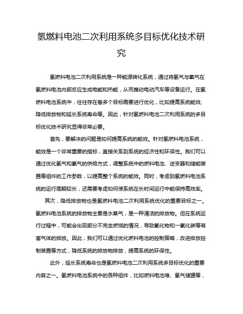 氢燃料电池二次利用系统多目标优化技术研究