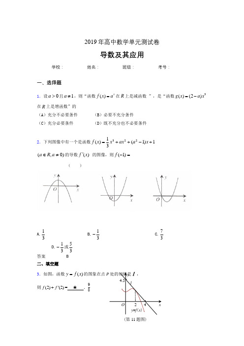 最新精选2019高考数学《导数及其应用》专题考核题完整版(含答案)