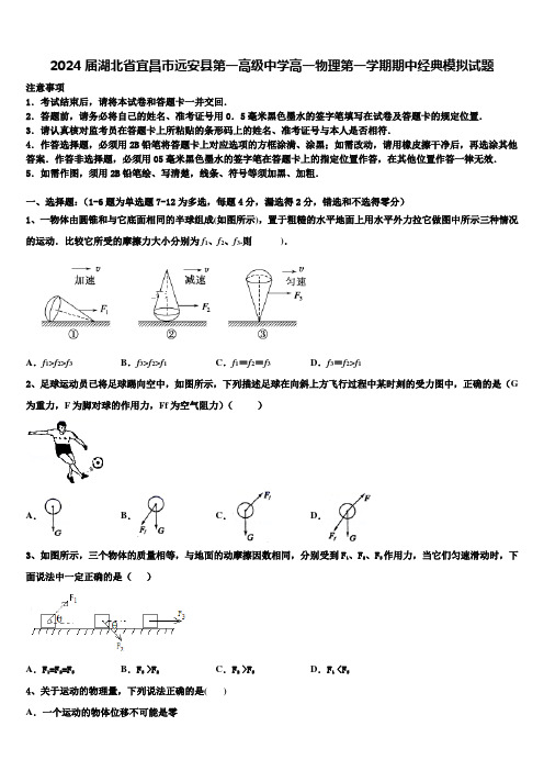 2024届湖北省宜昌市远安县第一高级中学高一物理第一学期期中经典模拟试题含解析