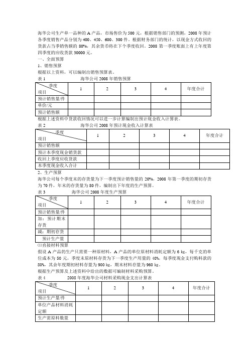 全面预算的案例