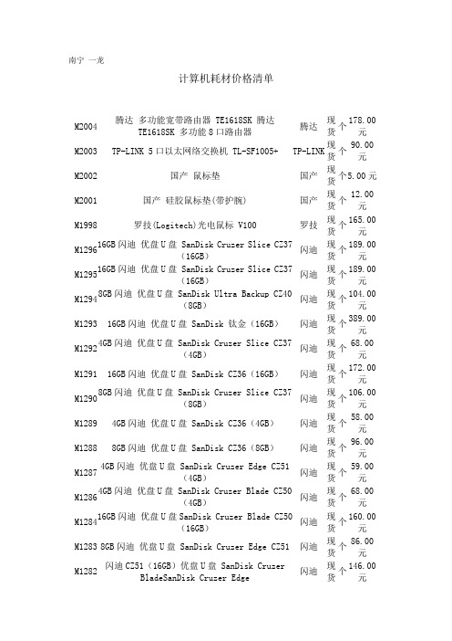 计算机耗材价格清单