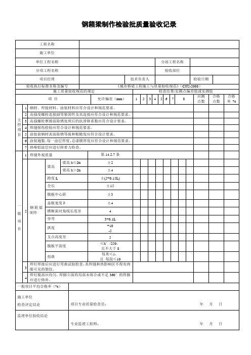 钢箱梁制作检验批质量验收记录