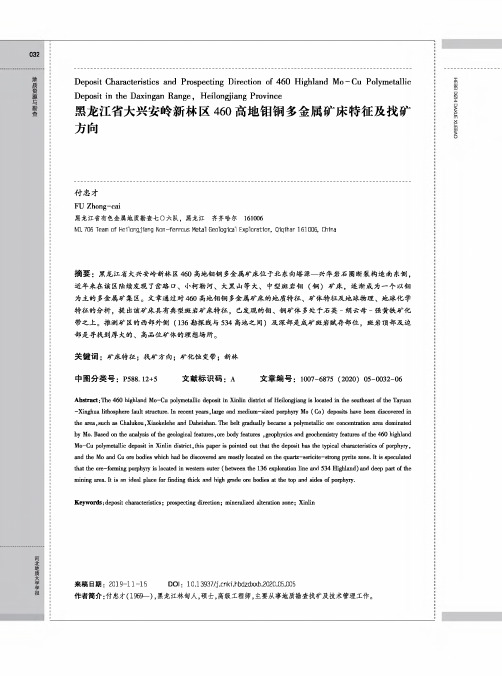 黑龙江省大兴安岭新林区460高地钼铜多金属矿床特征及找矿方向