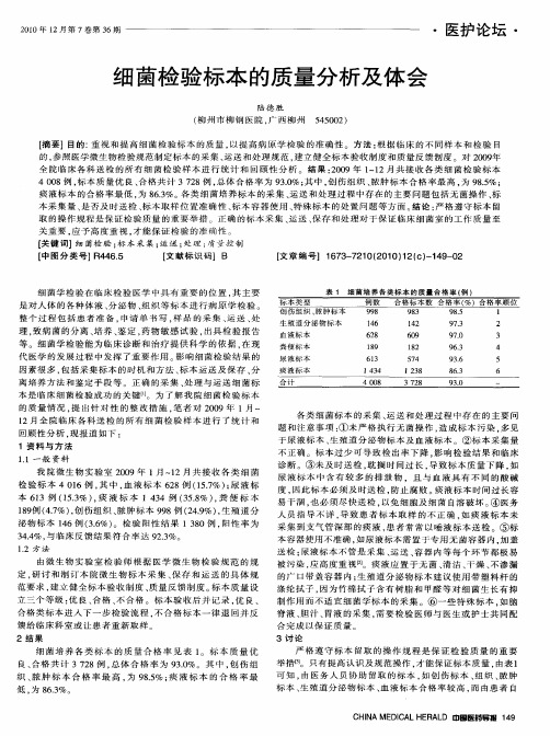 细菌检验标本的质量分析及体会