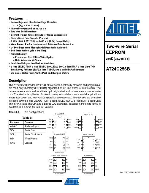 ATMEL AT24C256B 数据手册