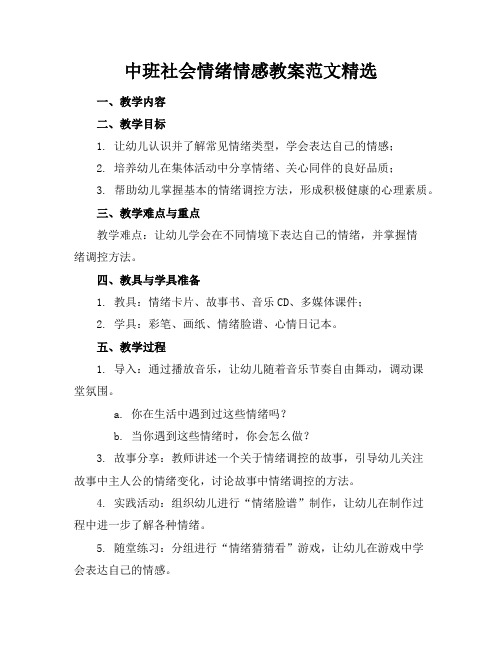 中班社会情绪情感教案范文精选