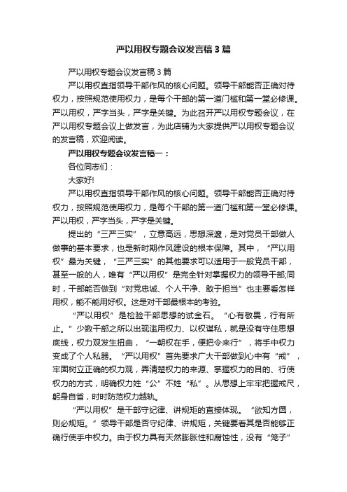 严以用权专题会议发言稿3篇