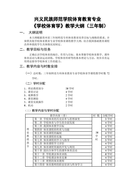 兴义民族师范学院体育教育专业