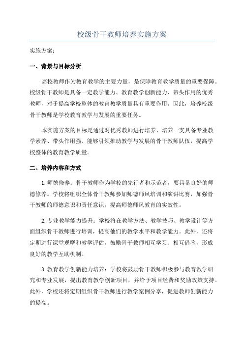 校级骨干教师培养实施方案