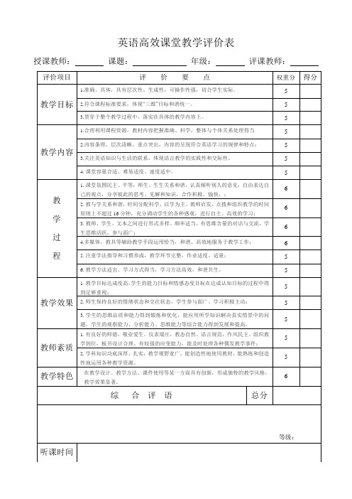 英语高效课堂教学评价表