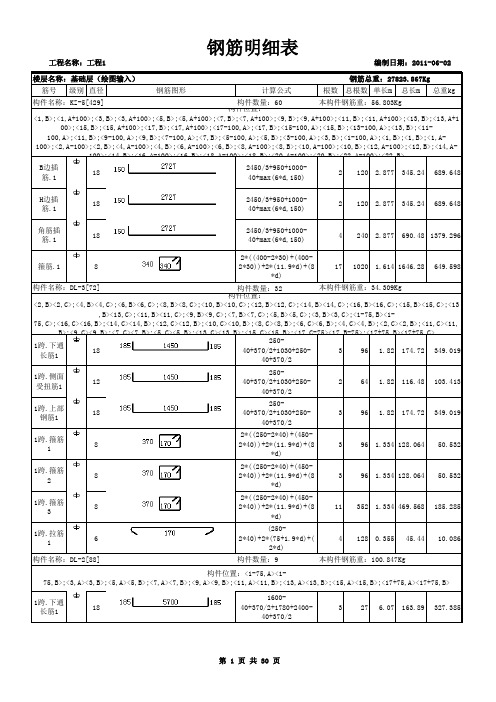 百度 钢筋明细表