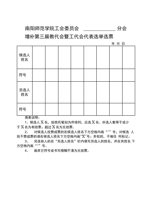 基层分会增补代表选举票