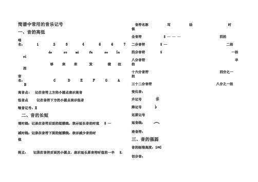 简谱中常用的音乐记号