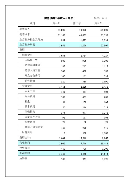 财务预测三年收入计划表