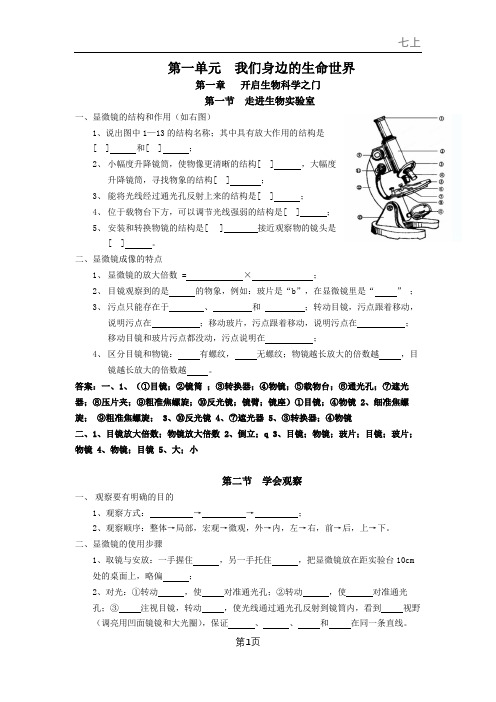 冀少版七年级上册初中生物知识点总结