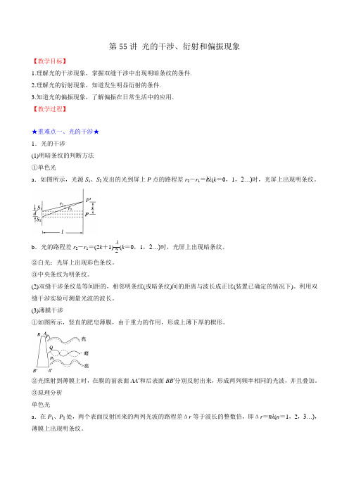 2019届二轮复习   第55讲 光的干涉、衍射和偏振现象  教案 (全国通用)