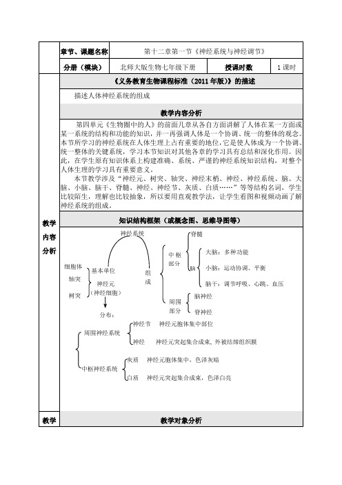 七年级生物下册教案-4.12.1 神经系统与神经调节19-北师大版