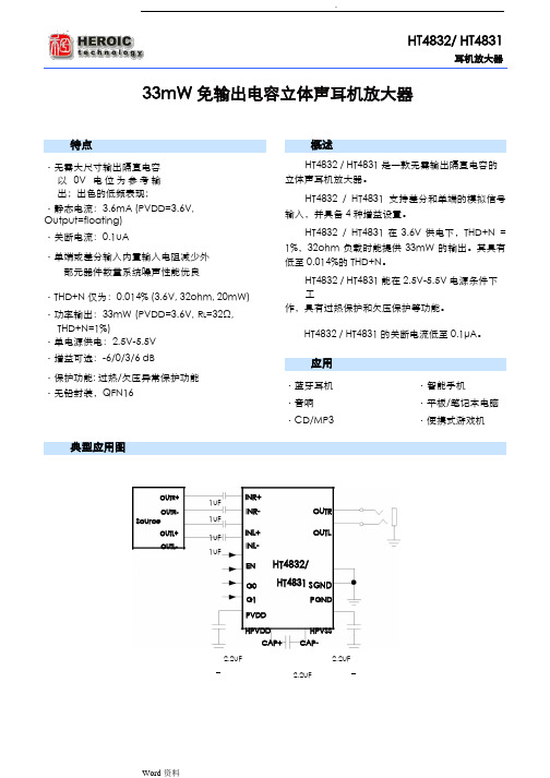 HT4832-耳机功放-Datasheet_CN_V1.