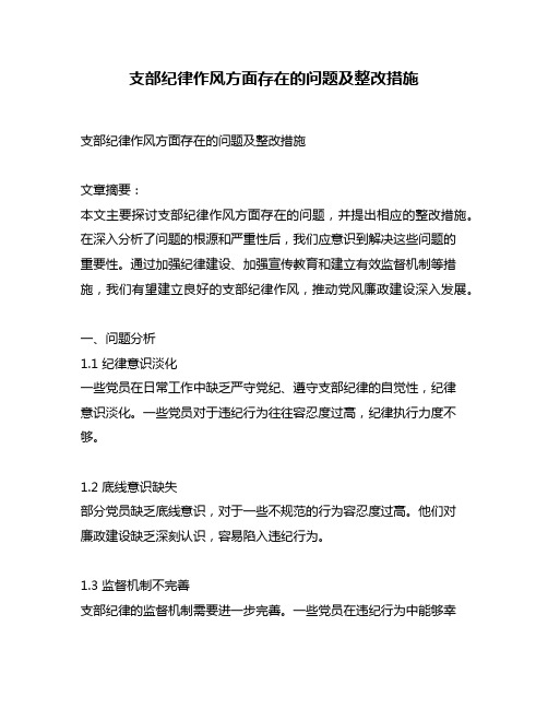 支部纪律作风方面存在的问题及整改措施