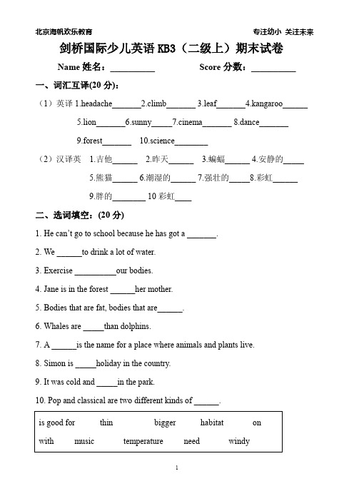 (精品)海帆剑桥国际少儿英语KB3 _期末试卷