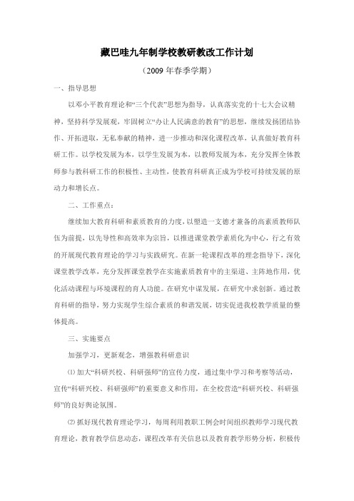 藏巴哇学校研教改工作计划