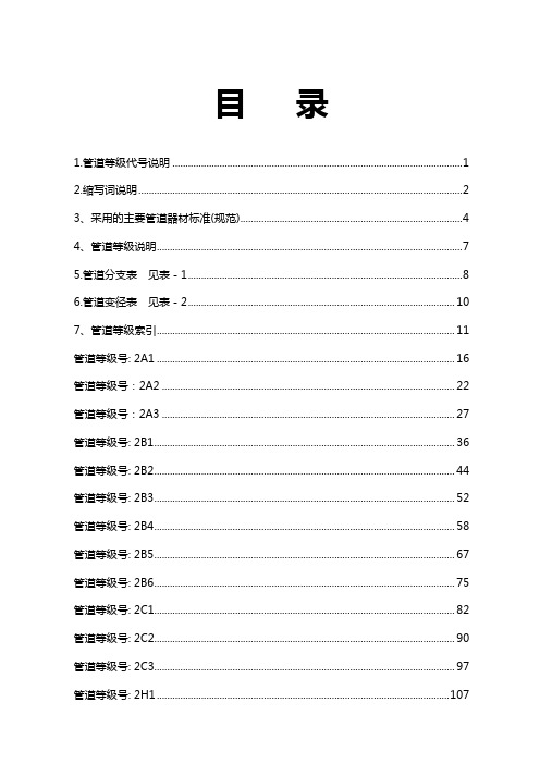 压力管道材料等级表概况