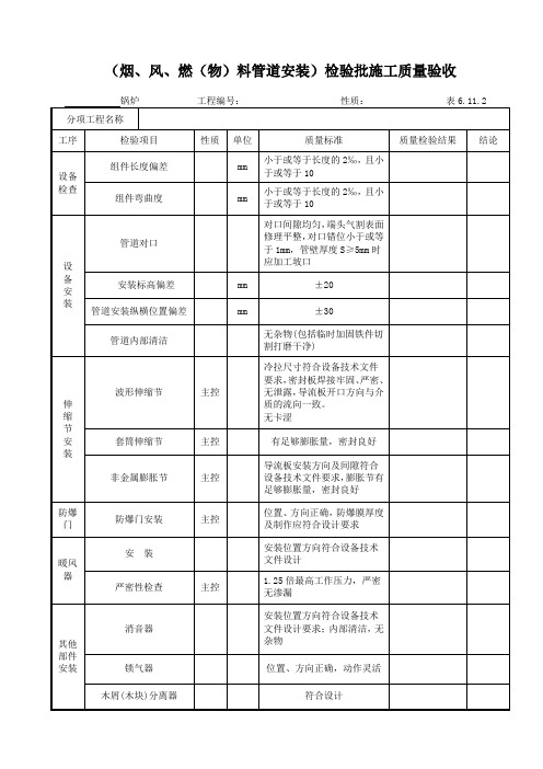 DL5210.2-2018表6.11.2 烟、风、燃(物)料管道安装检验批施工质量验收表