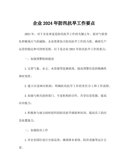 企业2024年防汛抗旱工作要点