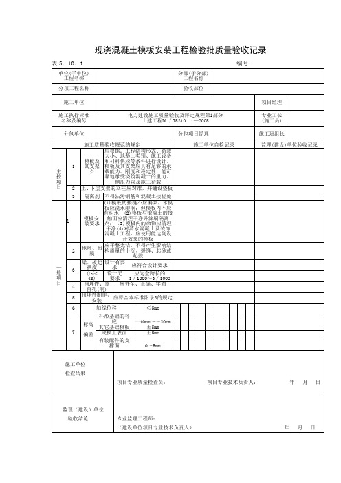 电力建设-现浇混凝土模板安装工程检验批质量验收记录