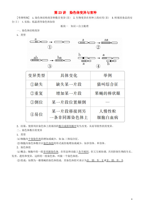 2019高考生物一轮复习 第23讲 染色体变异与育种讲练结合学案