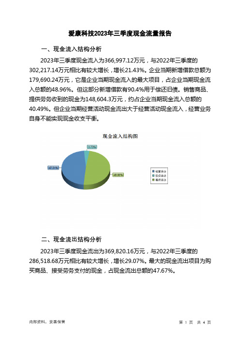 002610爱康科技2023年三季度现金流量报告