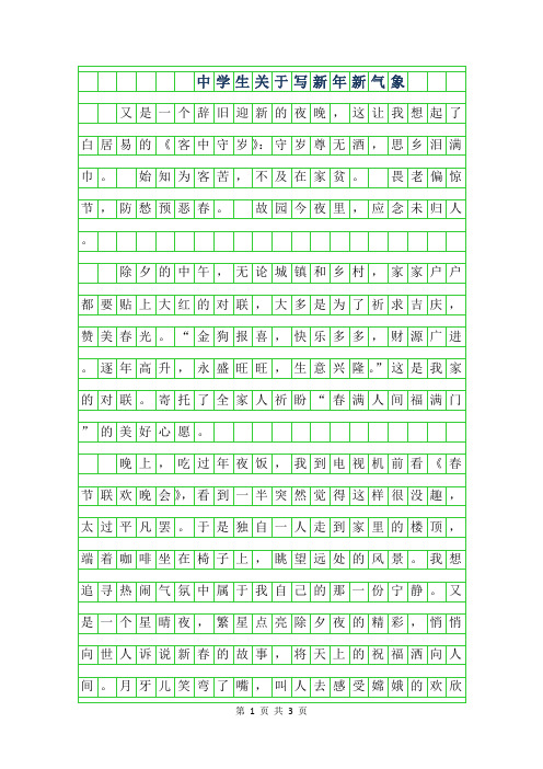 2019年中学生关于写新年新气象作文900字