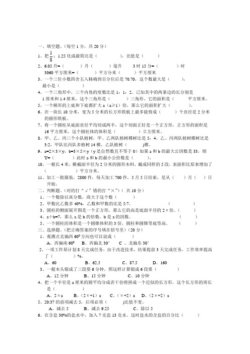 2020六年级数学模拟一