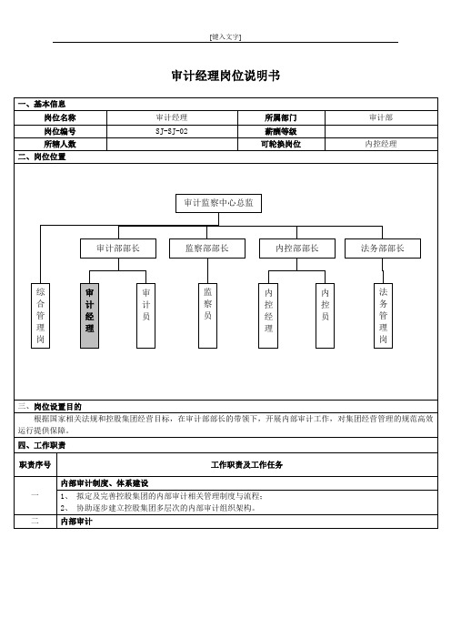 审计经理岗位说明书模版