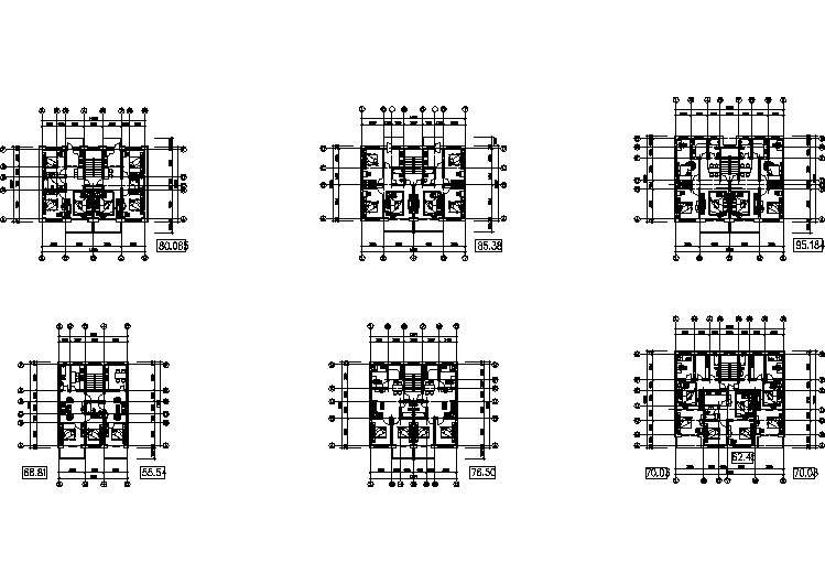 济南市某新建小区55-95平米左右的平面户型设计CAD图纸（8张）