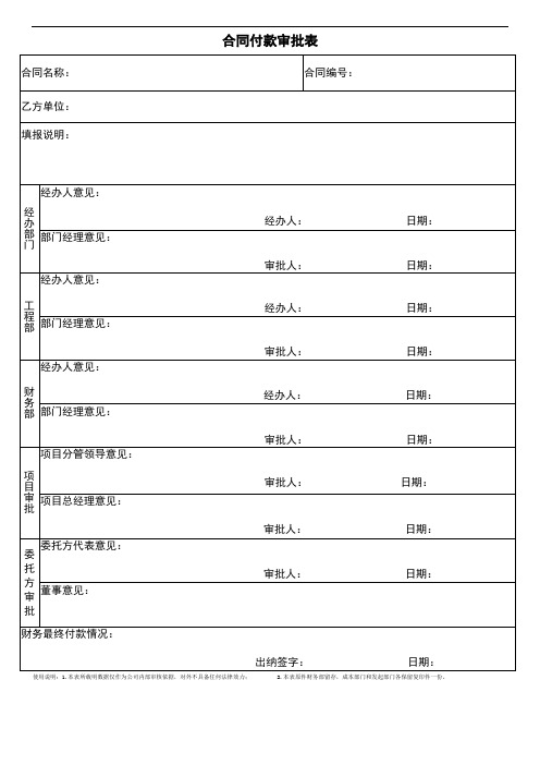 合同付款审批表